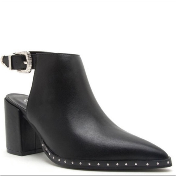Black Vegan Leather Ankle Bootie Studded Detail - Picture 6 of 7